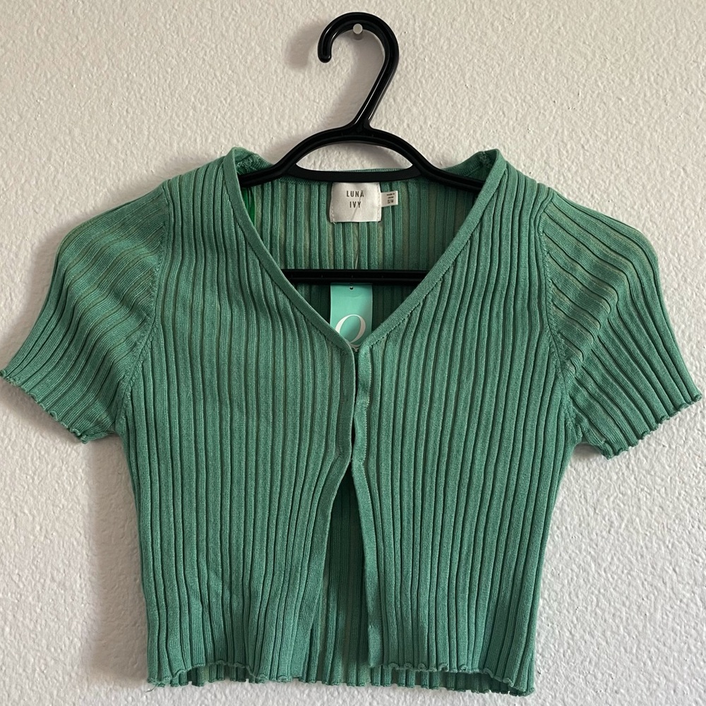 Green Cropped Ribbed Top Y2K